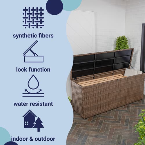 Happimess Nino Modern Minimalist Outdoor Faux Wicker Deck And Patio Storage Box In Brown