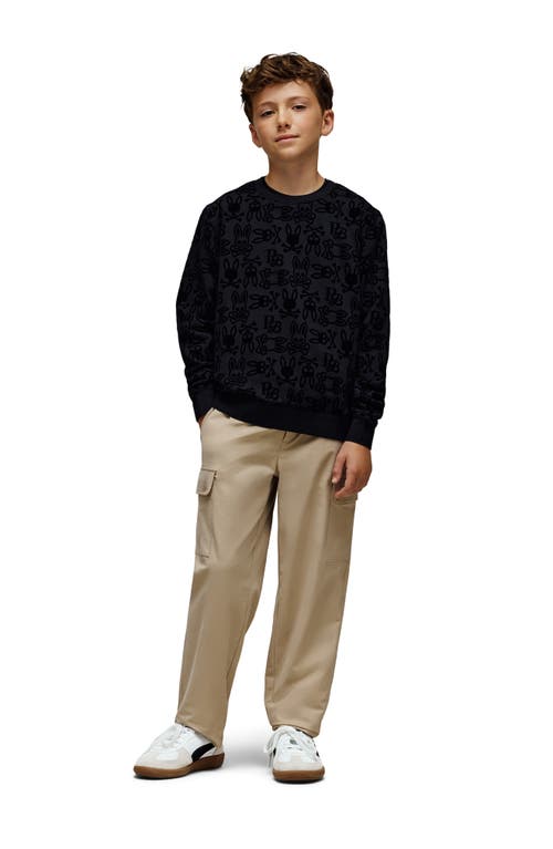 Psycho Bunny Kids' Reed Flocked Crewneck Sweatshirt In Black