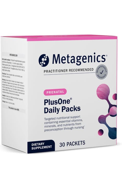 PlusOne Daily Prenatal Vitamin Packs with Folate Omega-3 DHA Choline Probiotics 30 Packets