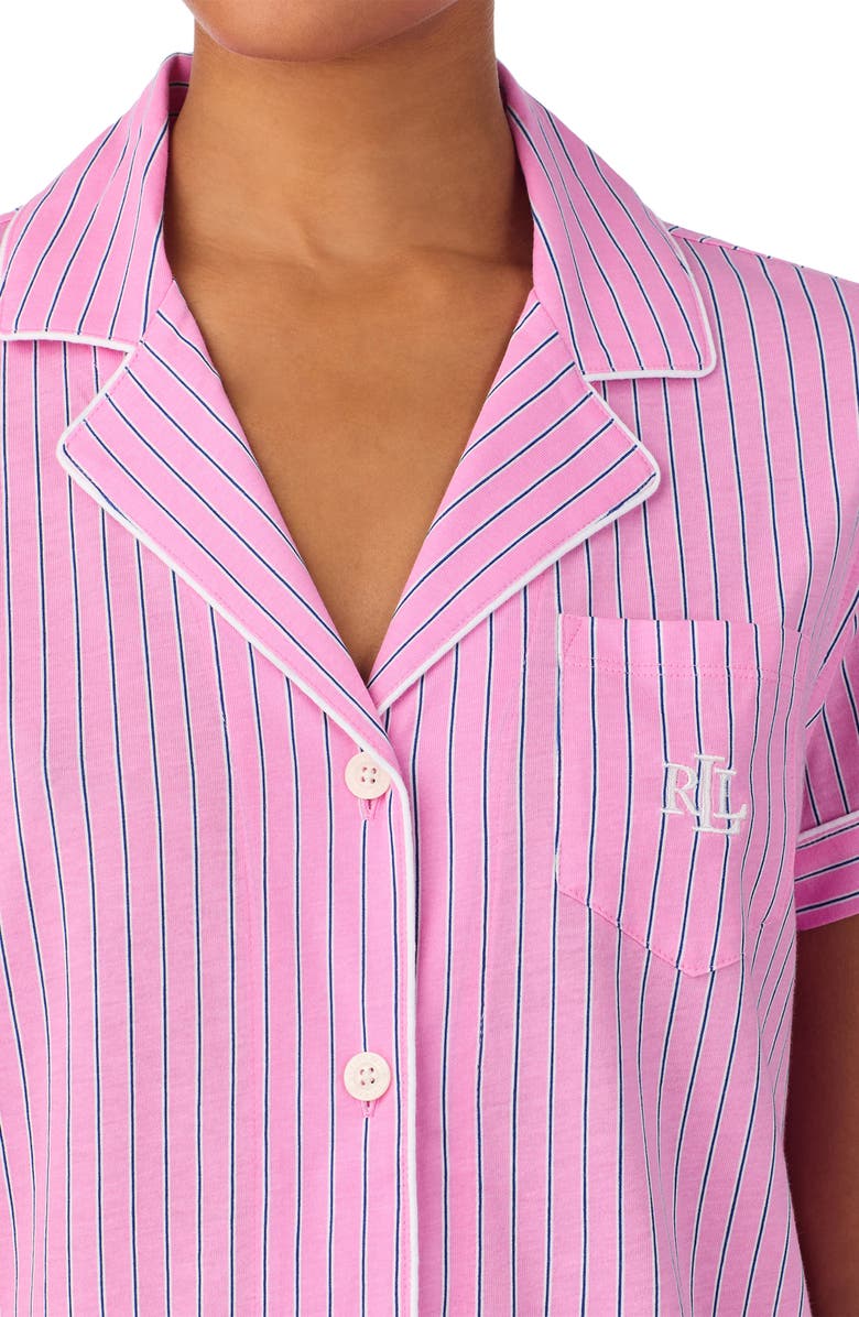 Lauren Ralph Lauren Notch Collar Boxer Short Pajamas, Alternate, color, Pink Stripe