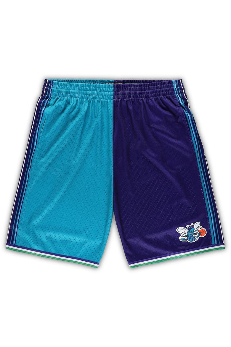 Men's Mitchell & Ness Teal/Purple Charlotte Hornets Big & Tall Hardwood Classics Split Swingman Shorts, Main, color, Teal
