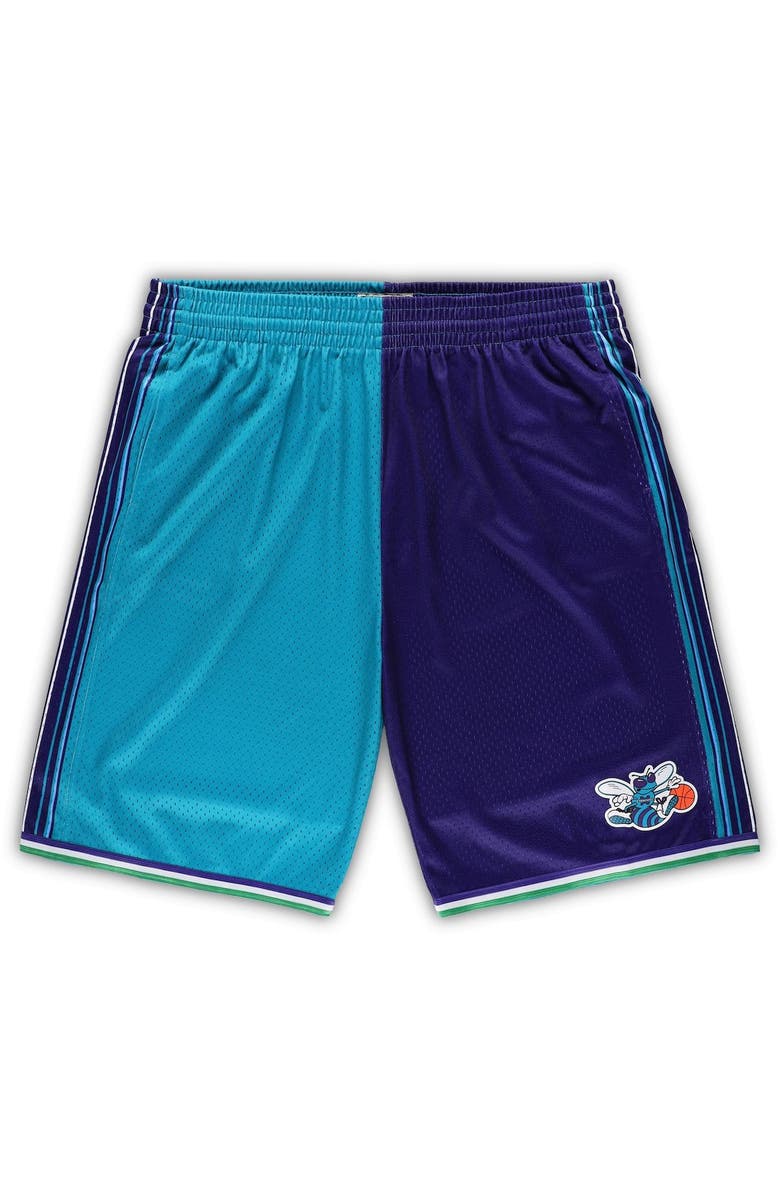 Mitchell & Ness Men's Mitchell & Ness Teal/Purple Charlotte Hornets Big & Tall Hardwood Classics Split Swingman Shorts, Main, color, Teal
