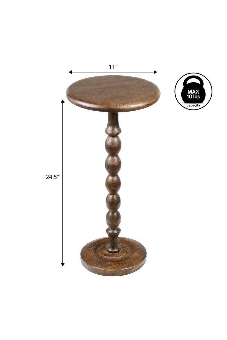 Augustus Cottage Round Solid Spool Pedestal Drink Table - Turned Accent Side End Table for Living Room, Alternate, color, Dark Brown