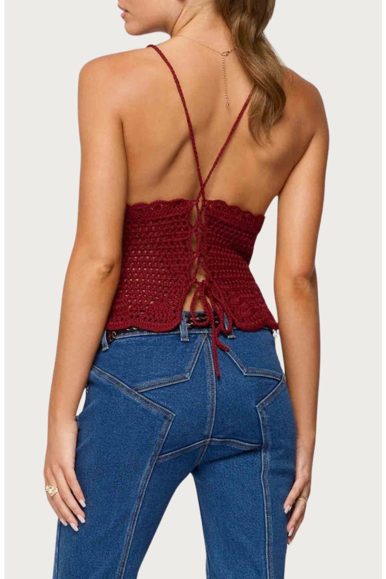 Delila V-Neck Crochet Top, Alternate, color, BURGUNDY