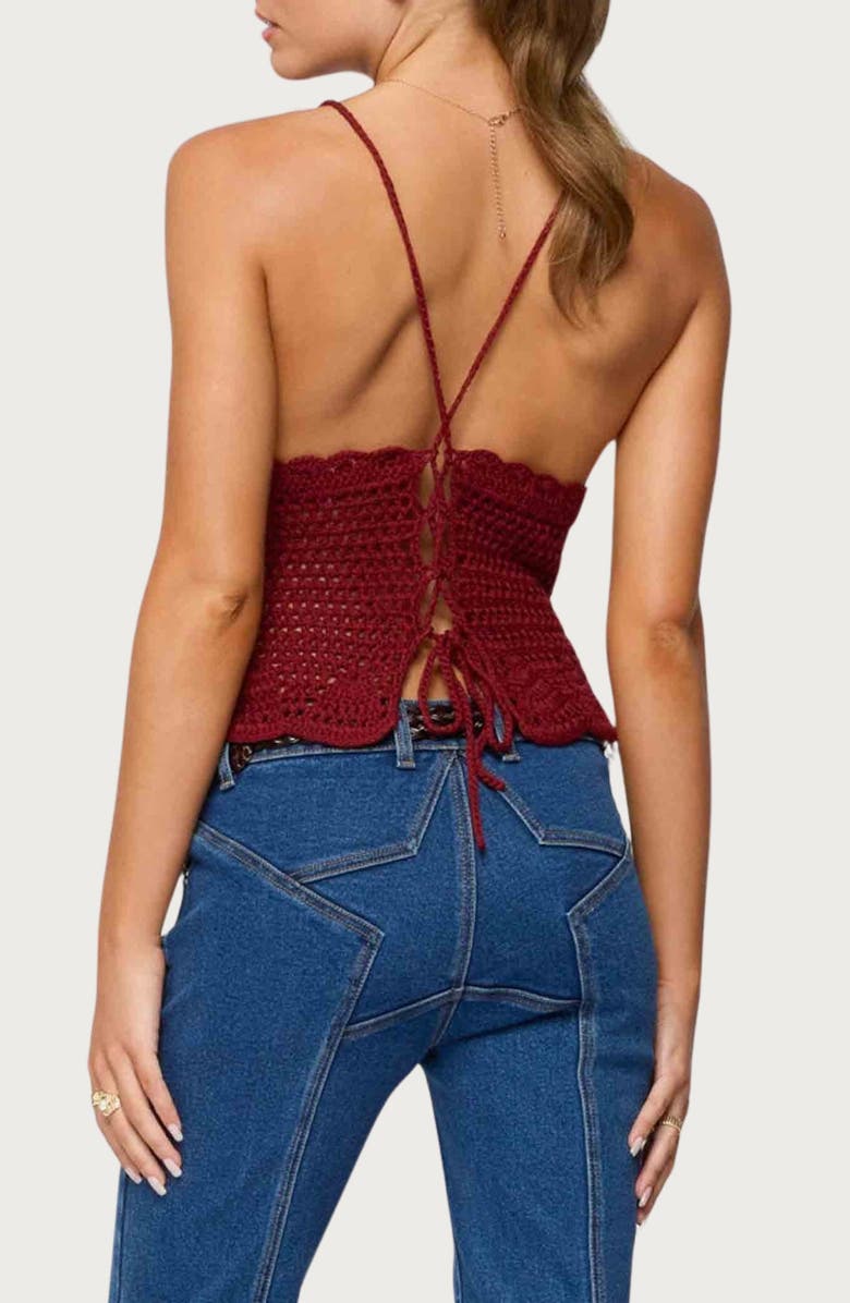 EDIKTED Delila V-Neck Crochet Top, Alternate, color, Burgundy