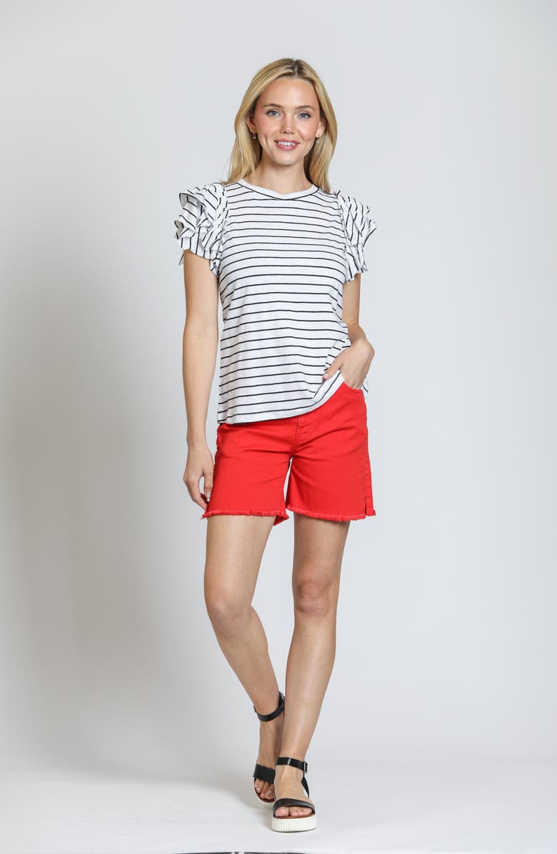 APNY Ruffle Sleeve T-Shirt, Alternate, color, White/ Black Stripe