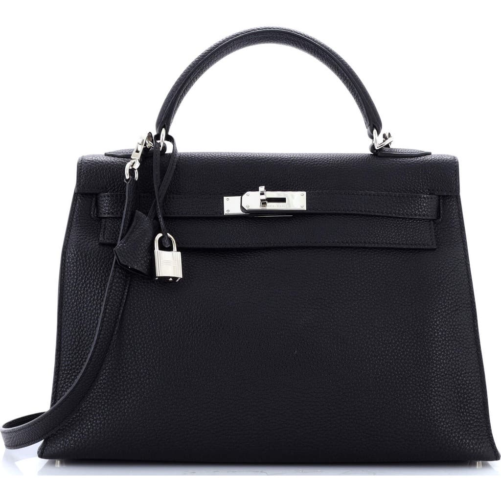 Pre-owned Hermes  Hermes Kelly Handbag Black Togo With Palladium Hardware 32 In Black