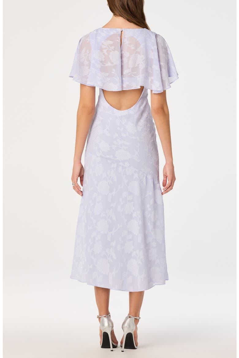 Floral Flutter Sleeve Cutout Back Midi Dress, Alternate, color, PERIWINKLE