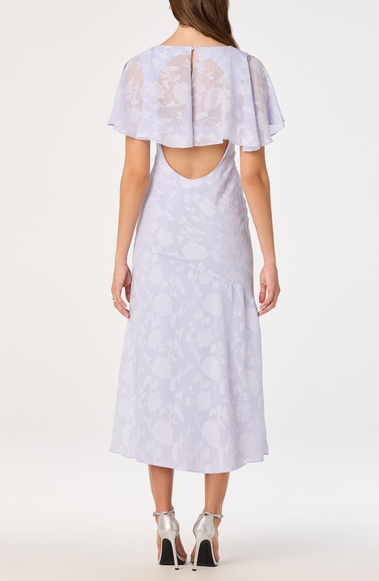 ASTR the Label Floral Flutter Sleeve Cutout Back Midi Dress, Alternate, color, Periwinkle