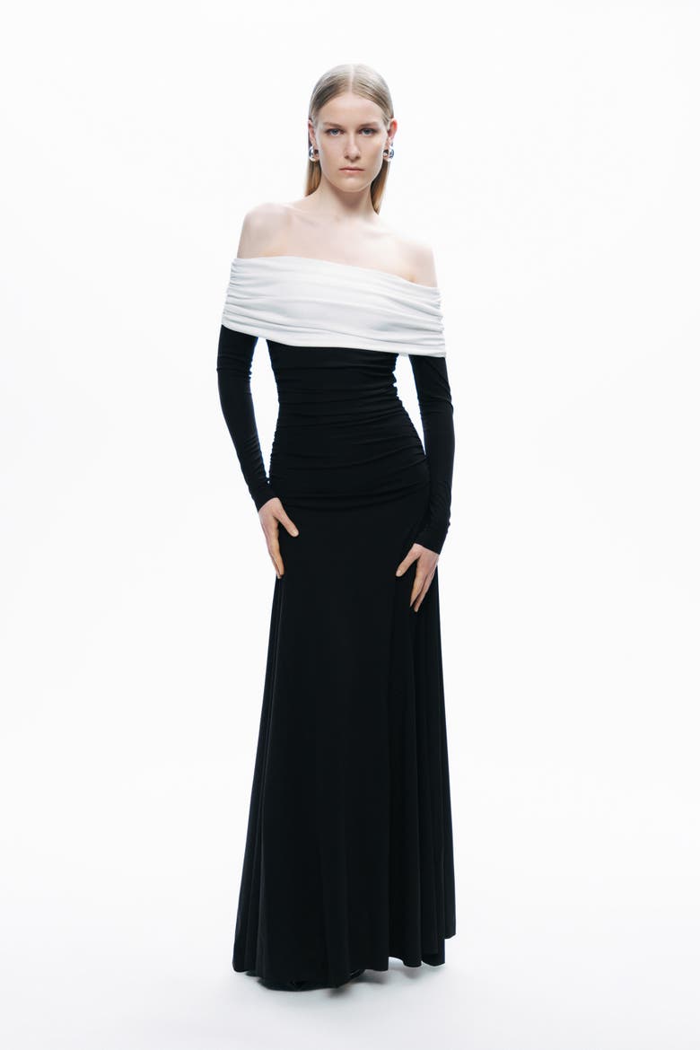 nordstrom black and white dress Work Dresses 58 inches S/M Tall Black and White Off-Shoulder Contrast