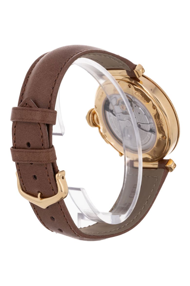 Pasha Preowned Automatic Faux Leather Strap Watch, 38mm, Alternate, color, BROWN/ GOLD/ SILVER