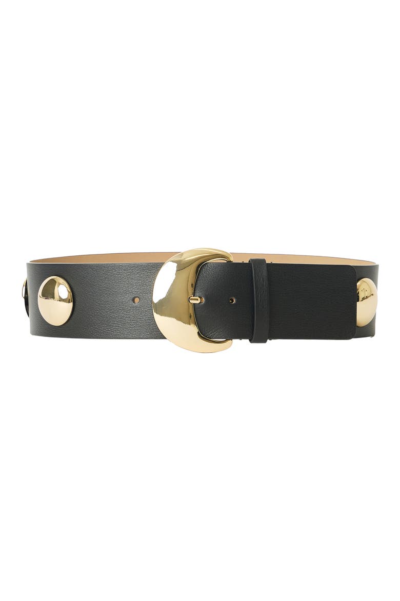 Bence Leather Belt, Main, color, BLACK GOLD
