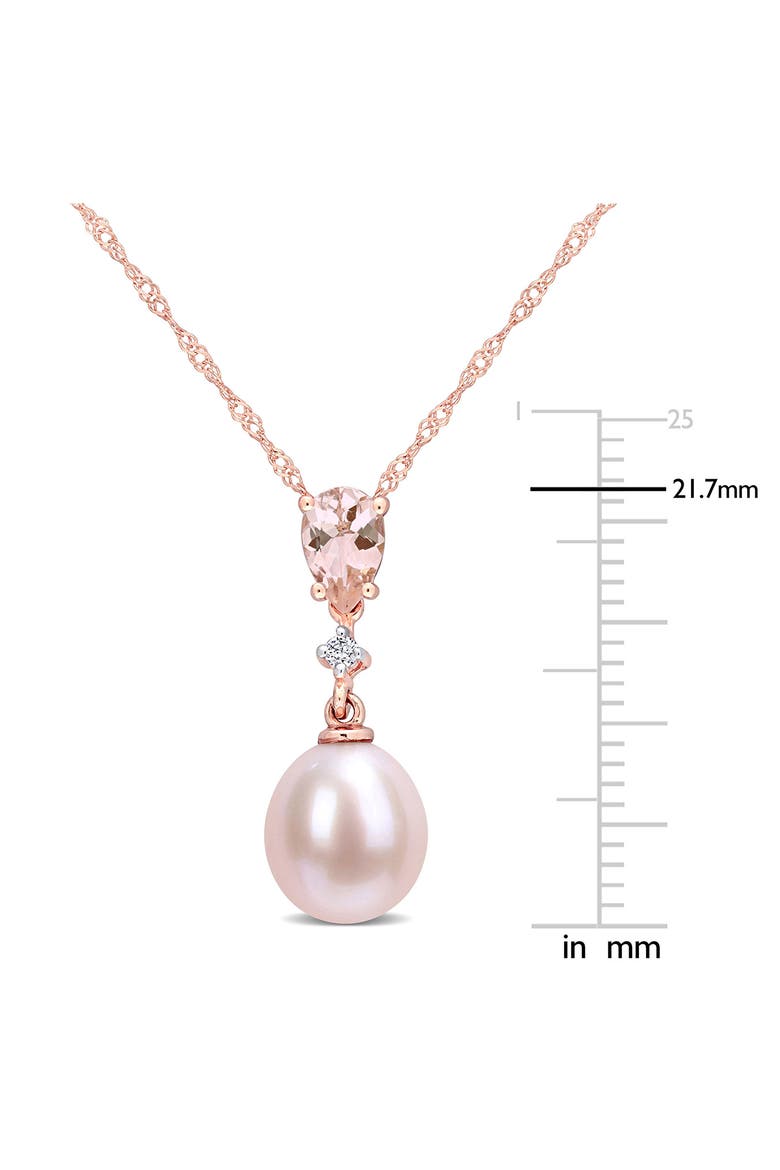 Diamond, Morganite & 8-8.5mm Cultured Pearl Pendant Necklace, Alternate, color, PINK