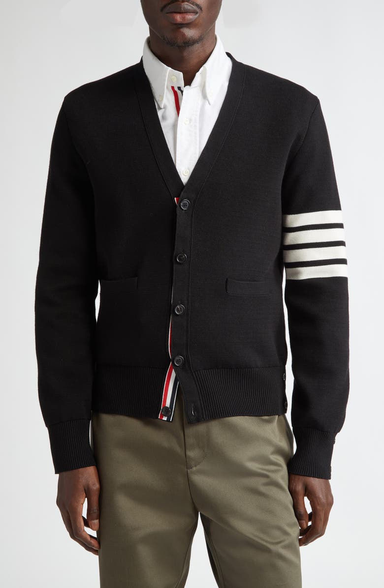 Thom Browne 4-Bar Milano Knit Cardigan, Main, color, Black