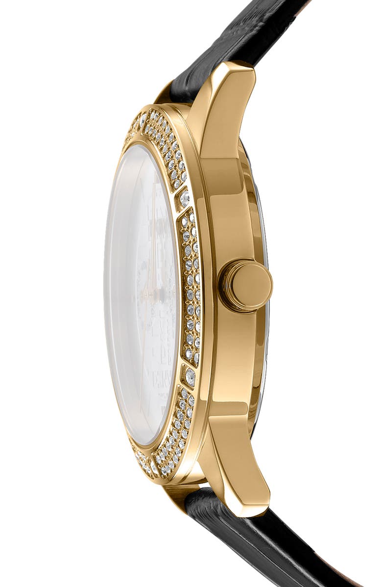 GEVRIL Crystal Bezel Leather Strap Watch, Alternate, color,