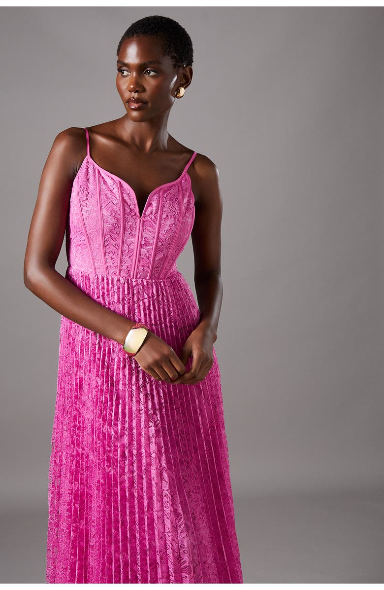 Coast Lace Pleated Maxi Dress, Alternate, color, Pink