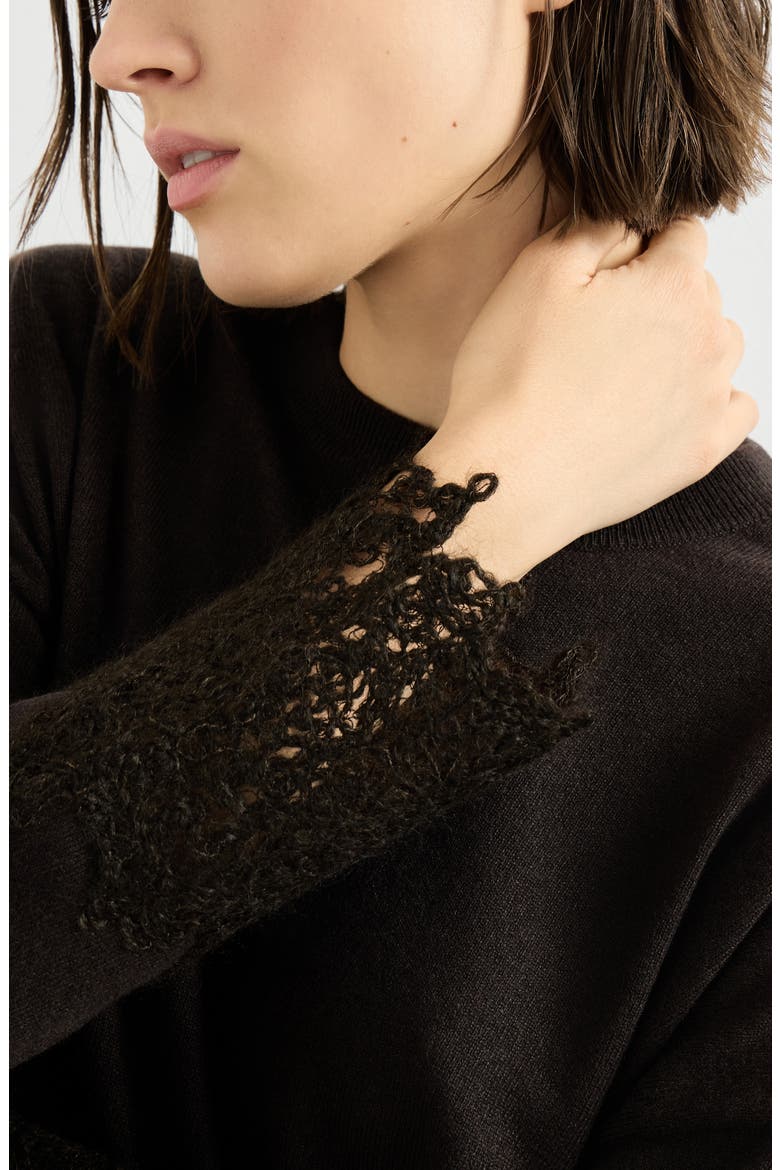 Cashmere sweater with wispy lace cuffs, Alternate, color, Coffee