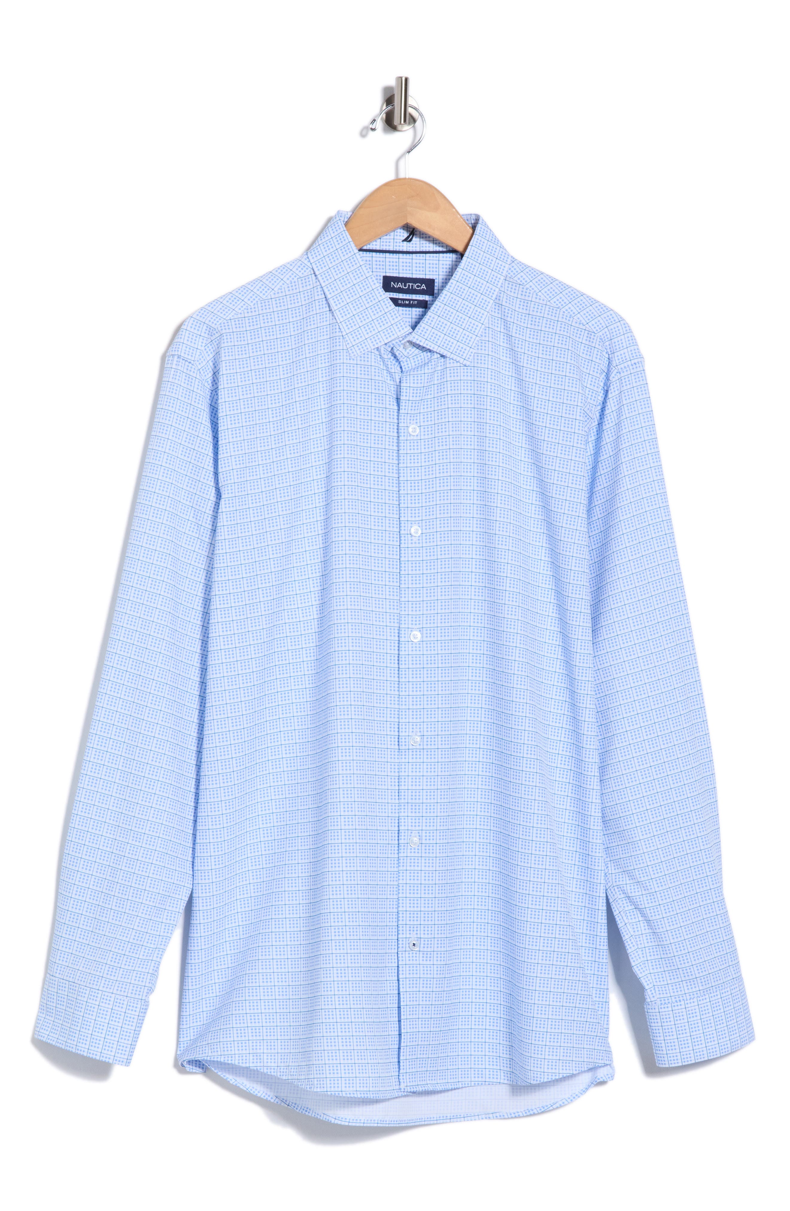 Slim Fit Grid Print Stretch Dress Shirt