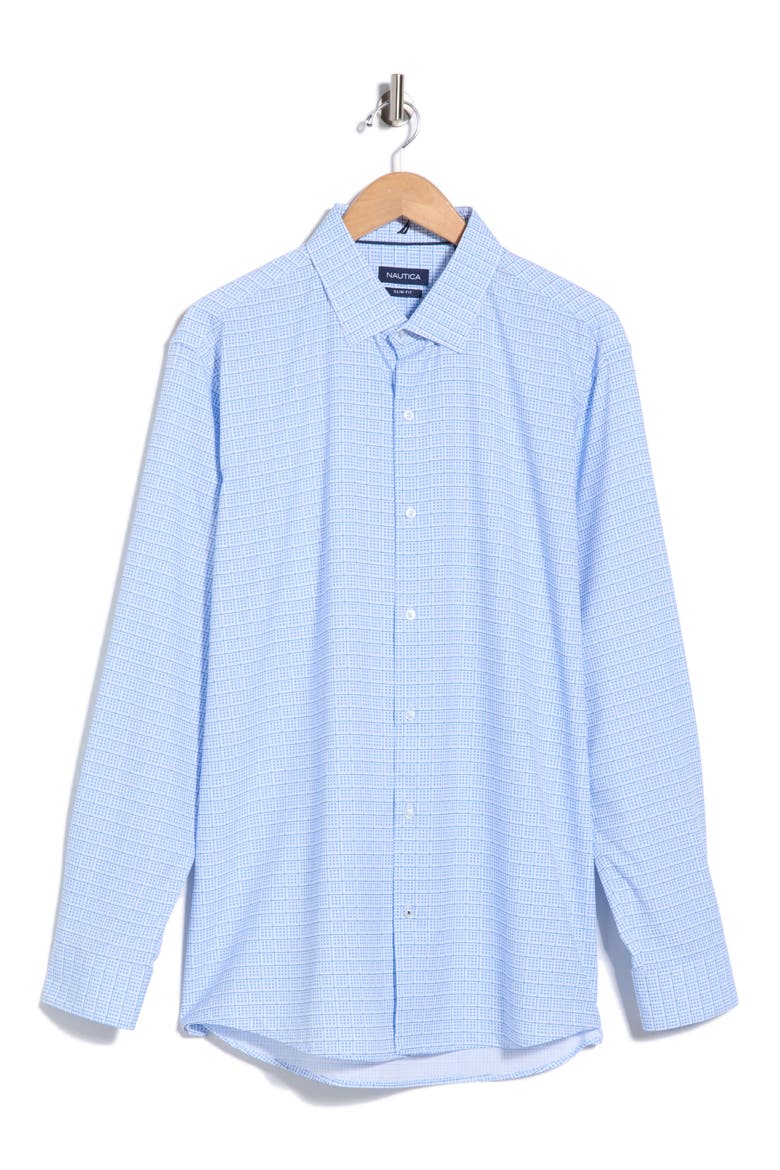 Slim Fit Grid Print Stretch Dress Shirt, Main, color, WHITE/ BLUE