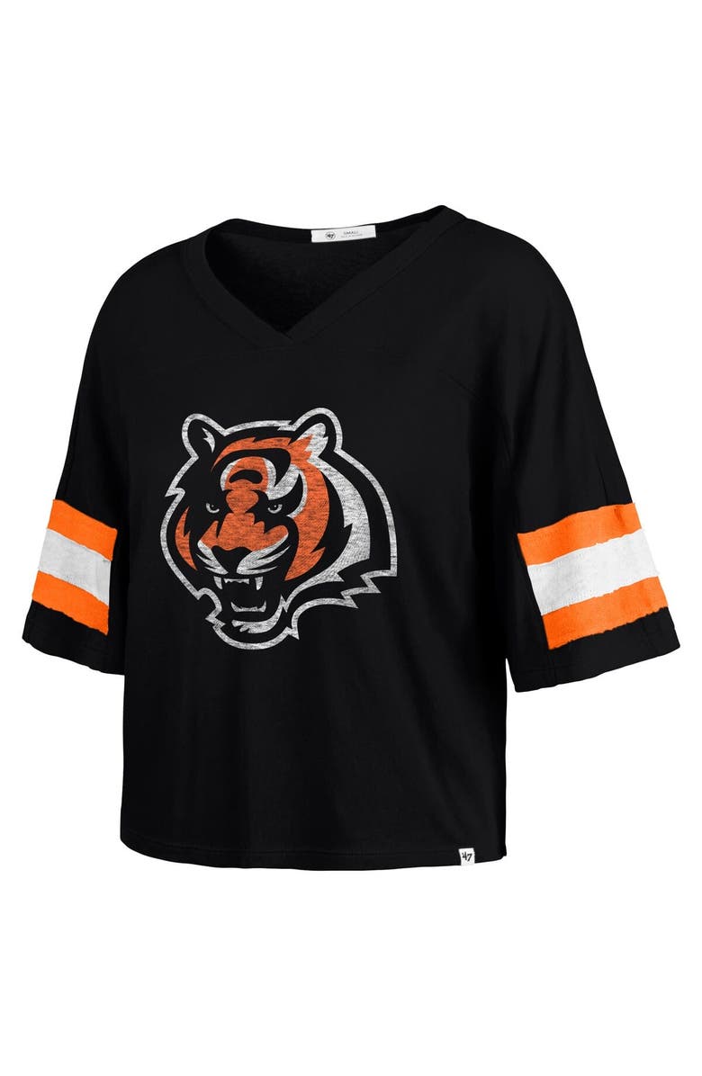 '47 Women's '47 Black Cincinnati Bengals Double Header Scout Cropped V-Neck T-Shirt, Alternate, color, Black