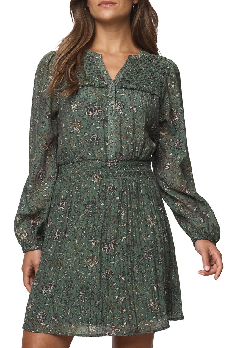 Versailles Floral Print Smocked Long Sleeve Dress, Alternate, color, VINE FLORAL PRINT