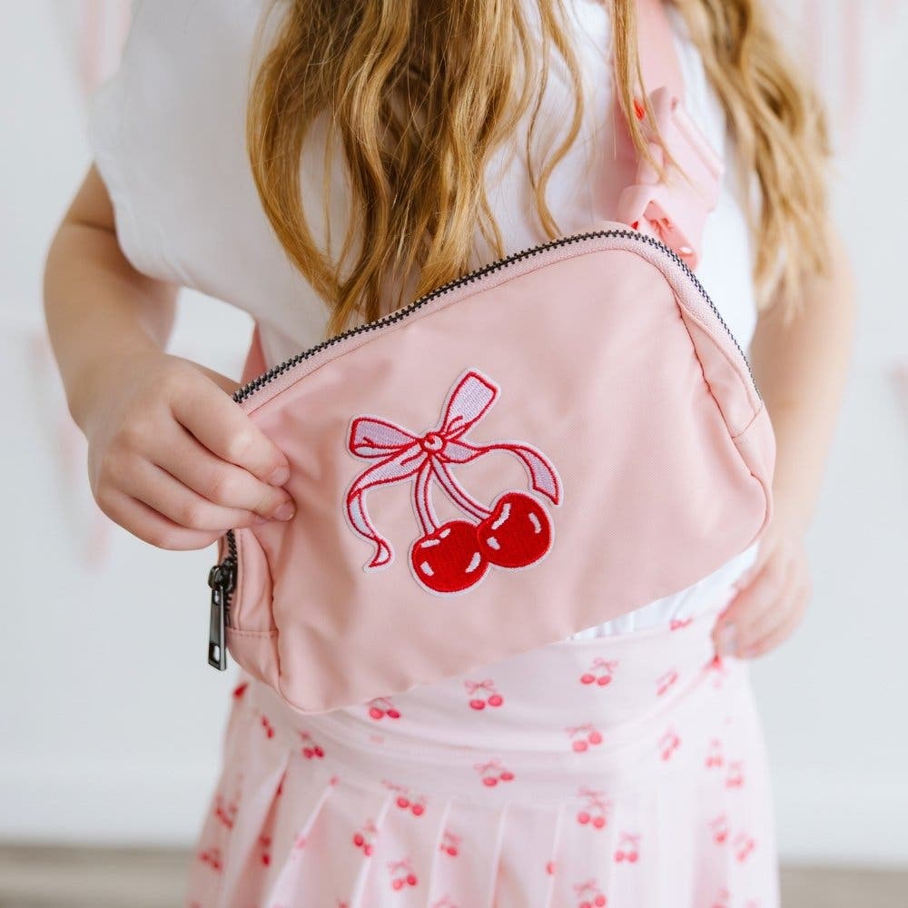 Sweet Wink Cherry Bow Patch Belt Bag, Alternate, color, Light Pink