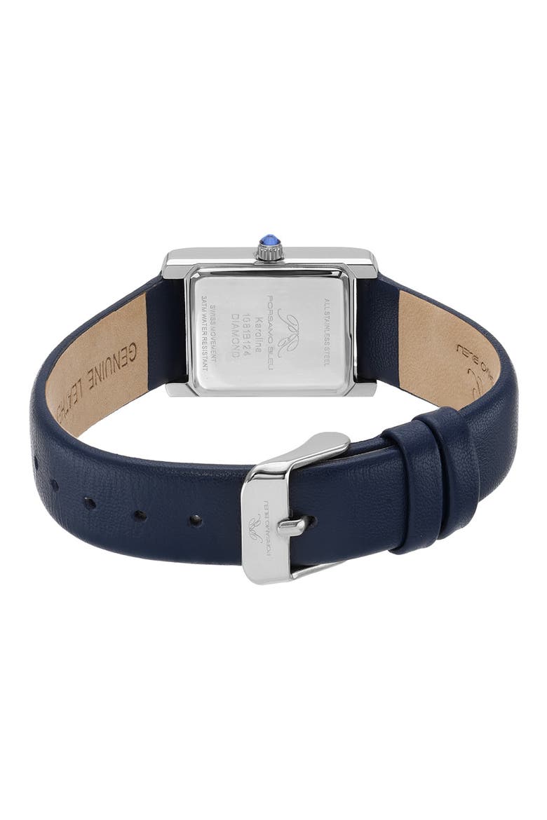 Karolina Diamond Leather Strap Watch, 21.5mm x 30mm - 0.06 ctw, Alternate, color, SILVER-BLUE