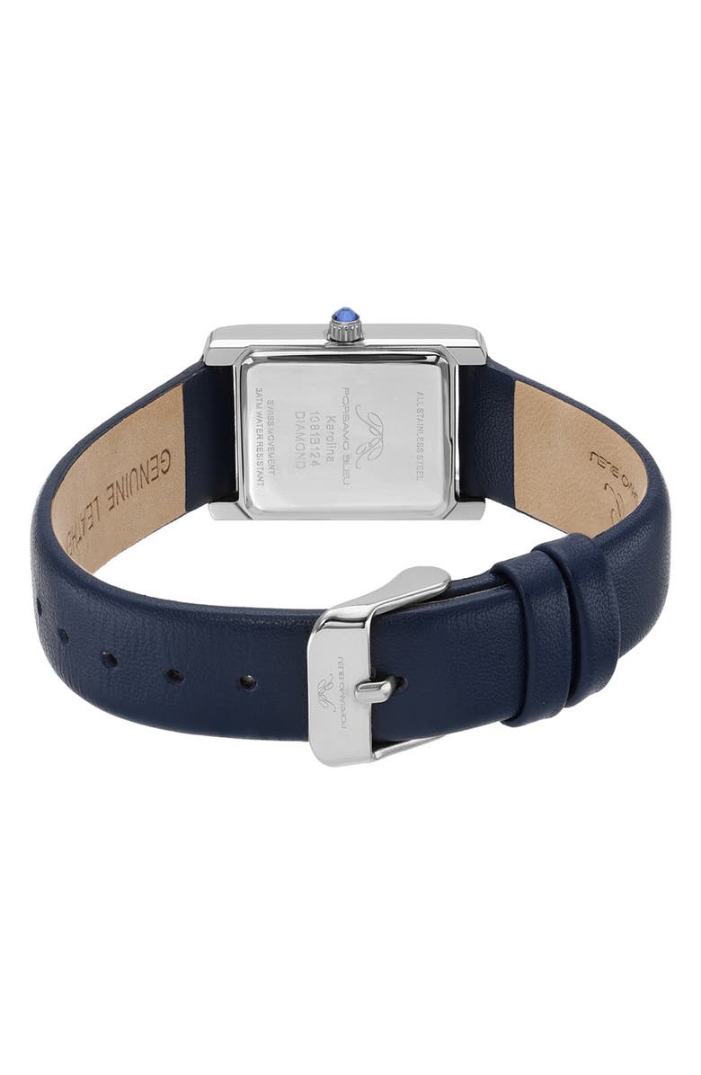 PORSAMO BLEU Karolina Diamond Leather Strap Watch, 21.5mm x 30mm - 0.06 ctw, Alternate, color, Silver-Blue