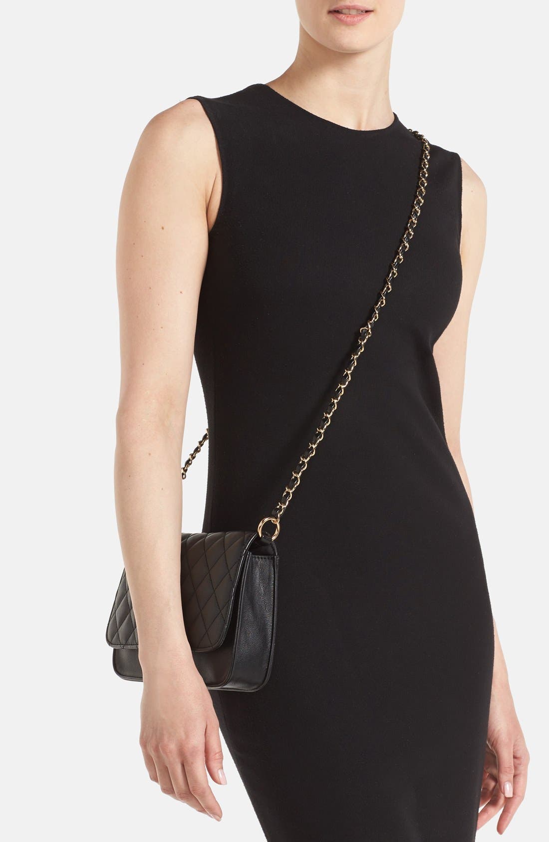 Quilted Faux Leather Crossbody Bag, Alternate, color, BLACK