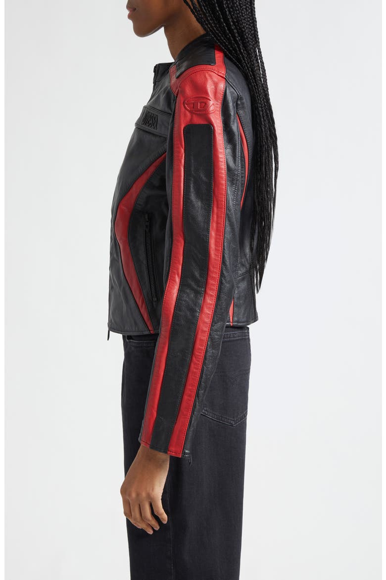 L-Ovable Leather BIker Jacket, Alternate, color, BLACK