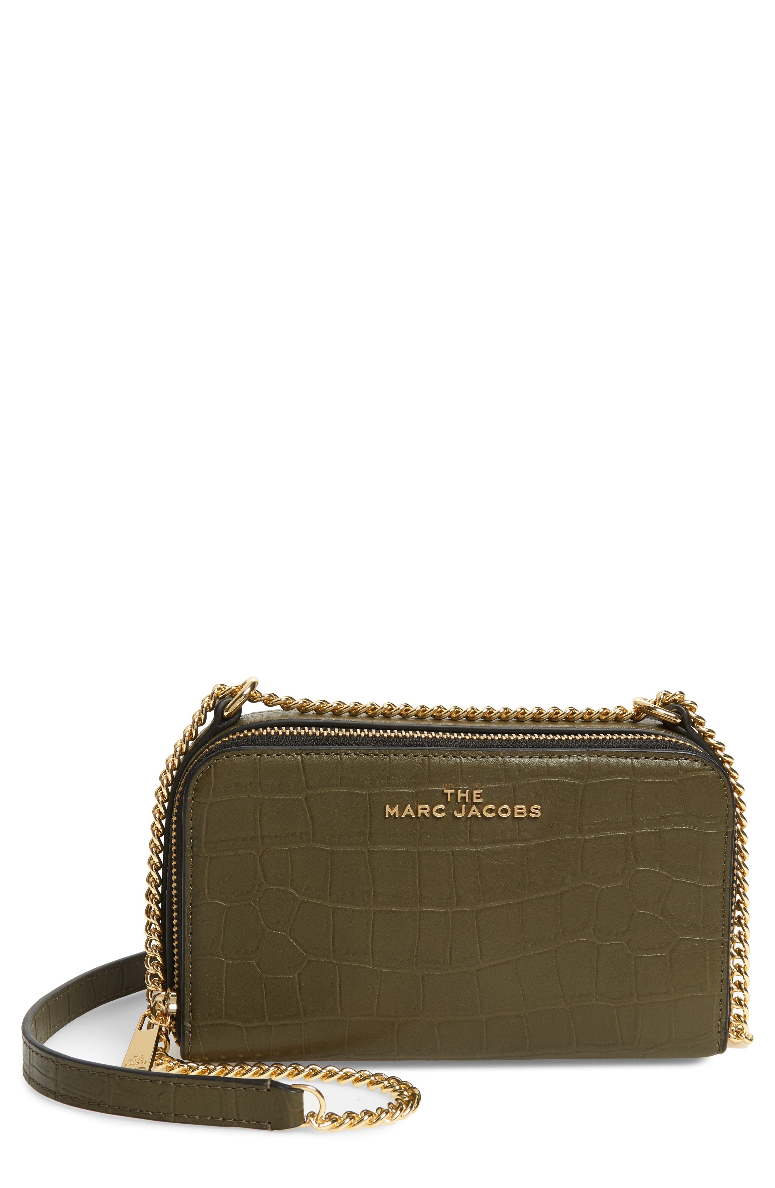 The Marc Jacobs The Croc Embossed Leather Crossbody Bag, Main, color, SPANISH MOSS
