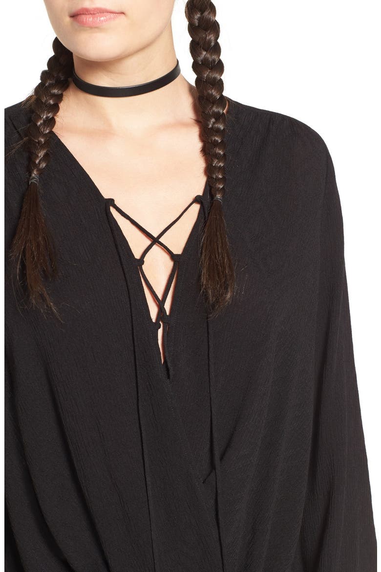 Lace-Up Surplice Blouse, Alternate, color, BLACK
