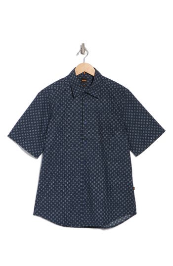Hugo Boss Boss Rash Short Sleeve Button-up Shirt In Blue