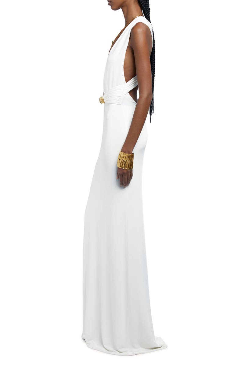 TOM FORD Plunge Neck Stretch Sable Evening Gown, Alternate, color, 