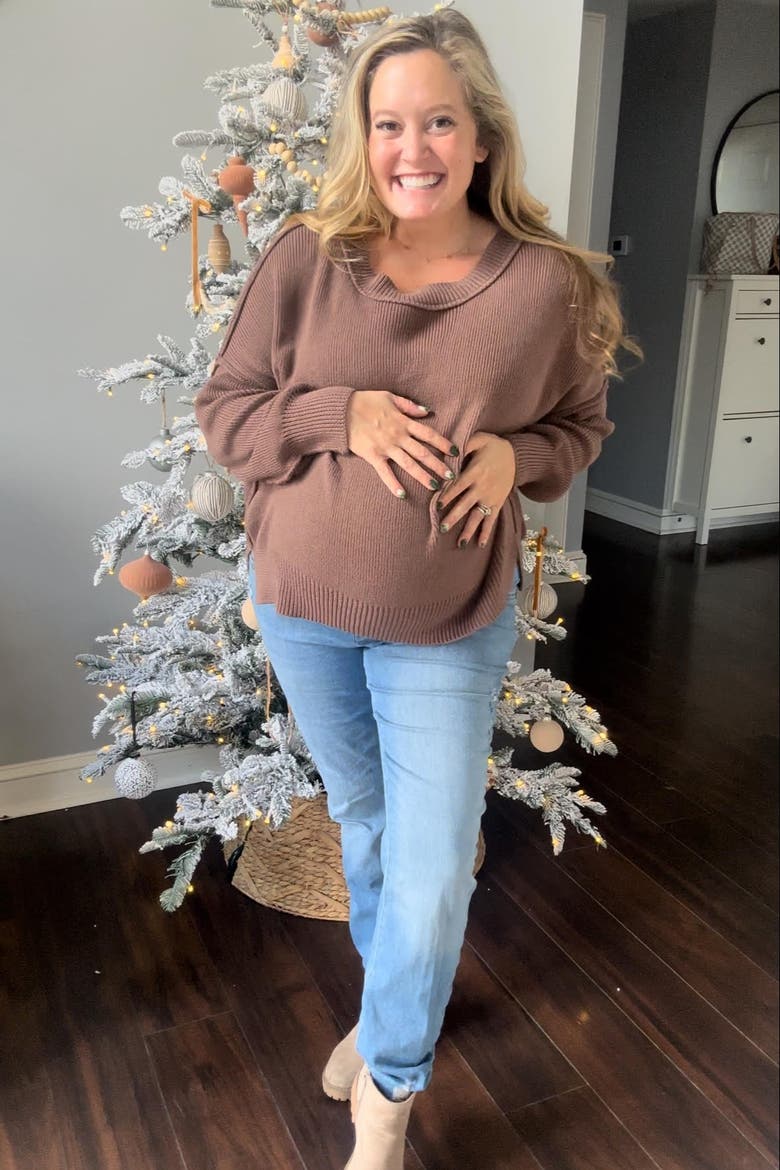 Exposed Seam Side Slit Sweater, Alternate, color, Brown