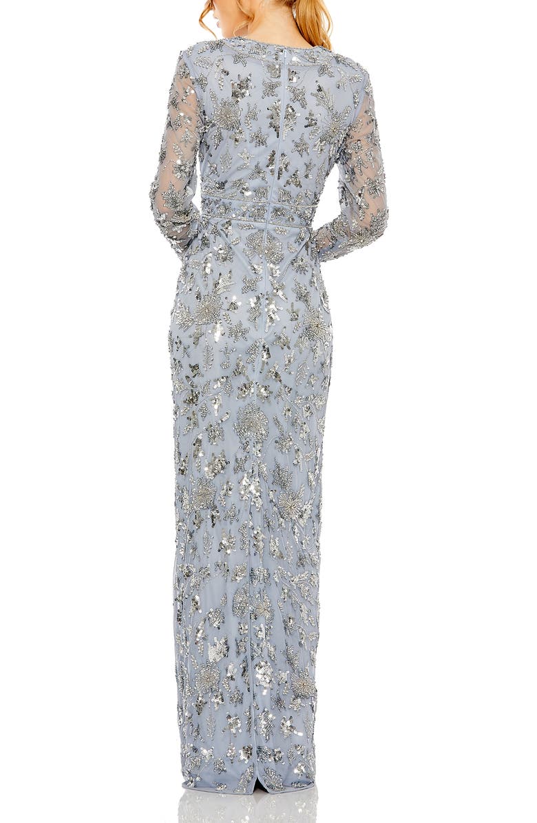 Mac Duggal High Neck Long Sleeve Embellished Column Gown, Alternate, color, Slate Blue