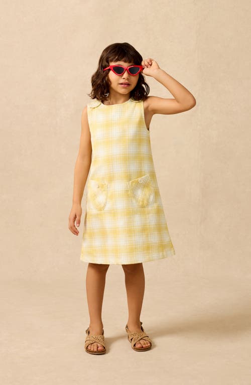 The Sunday Collective Kids' Daisy Plaid Cotton Pinafore Dress In Yellow