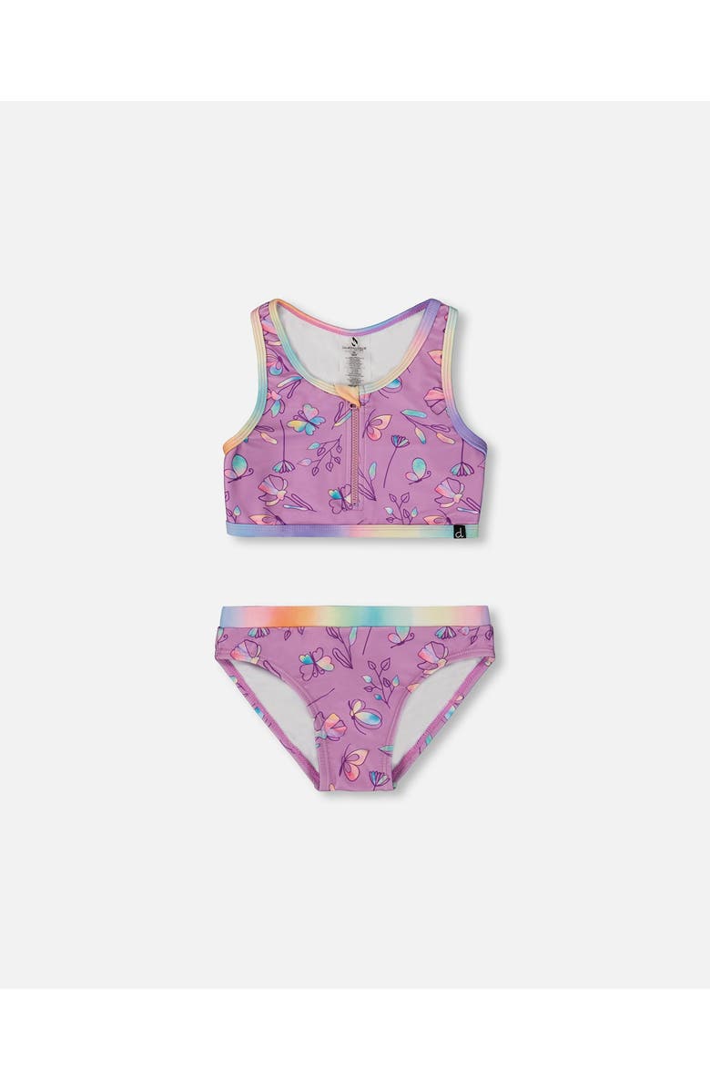 Deux par Deux Little Girl's Printed Two-Piece Swimsuit Old Mauve And Multicolored Butterflies, Main, color, Mauve,Multicolored Butterflies