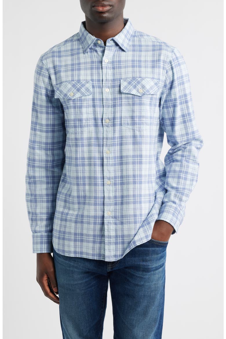 Hummock Pond Regular Fit Plaid Cotton Button-Up Shirt, Main, color, ICE WATER