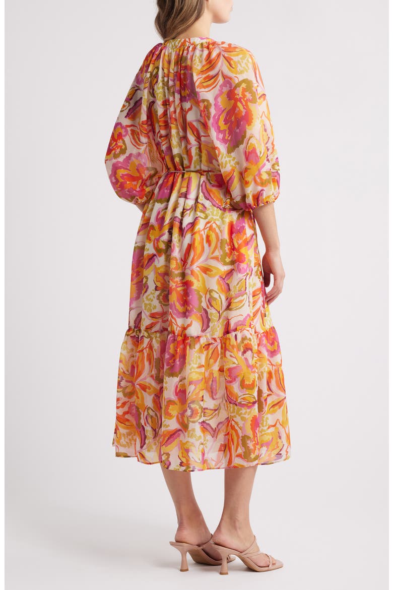 Floral Midi Dress, Alternate, color, ORANGE MULTI
