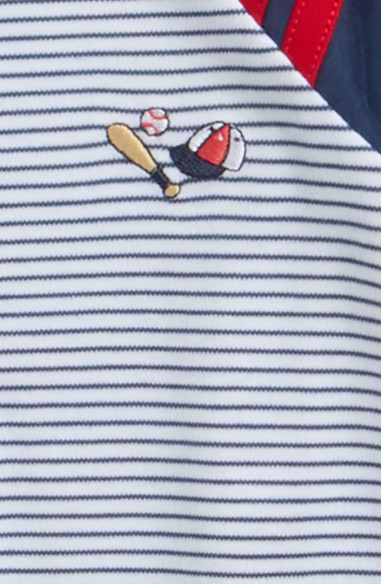 Kissy Kissy Baseball Embroidered Pima Cotton Romper, Alternate, color, Navy