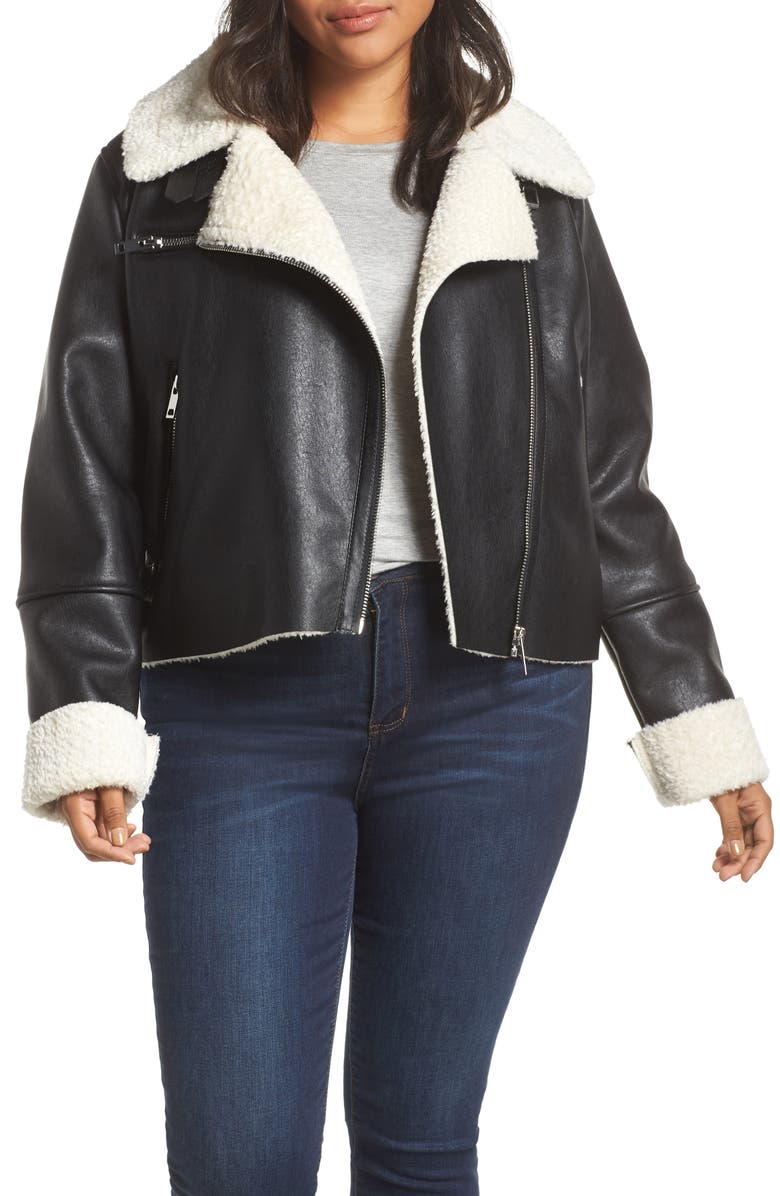 BLANKNYC Moto Jacket with Faux Shearling Lining, Alternate, color,
