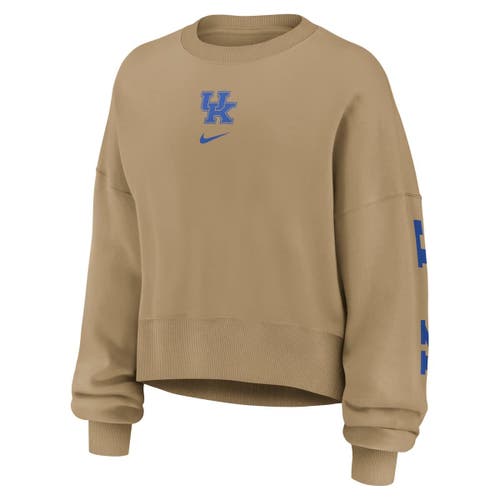 Nike Tan Kentucky Wildcats Oversized Phoenix 2-hit Pullover Sweatshirt In Brown