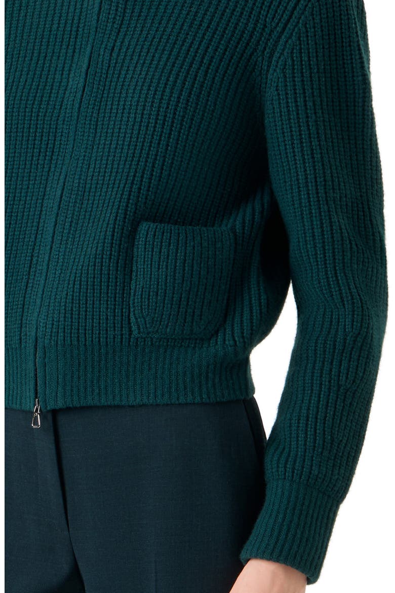Virgin Wool, Cashmere & Silk Rib Zip Cardigan, Alternate, color, FOREST GREEN