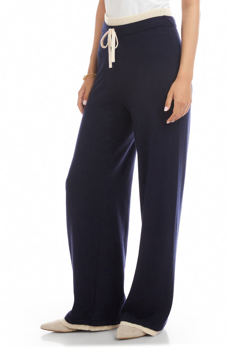 Karen Kane Contrast Trim Wide Leg Drawstring Pants, Alternate, color, Navy/ Cream