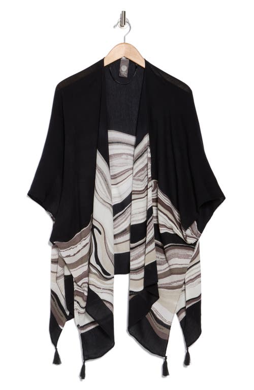 Vince Camuto Mixed Print Crochet Lace Ruana In Black