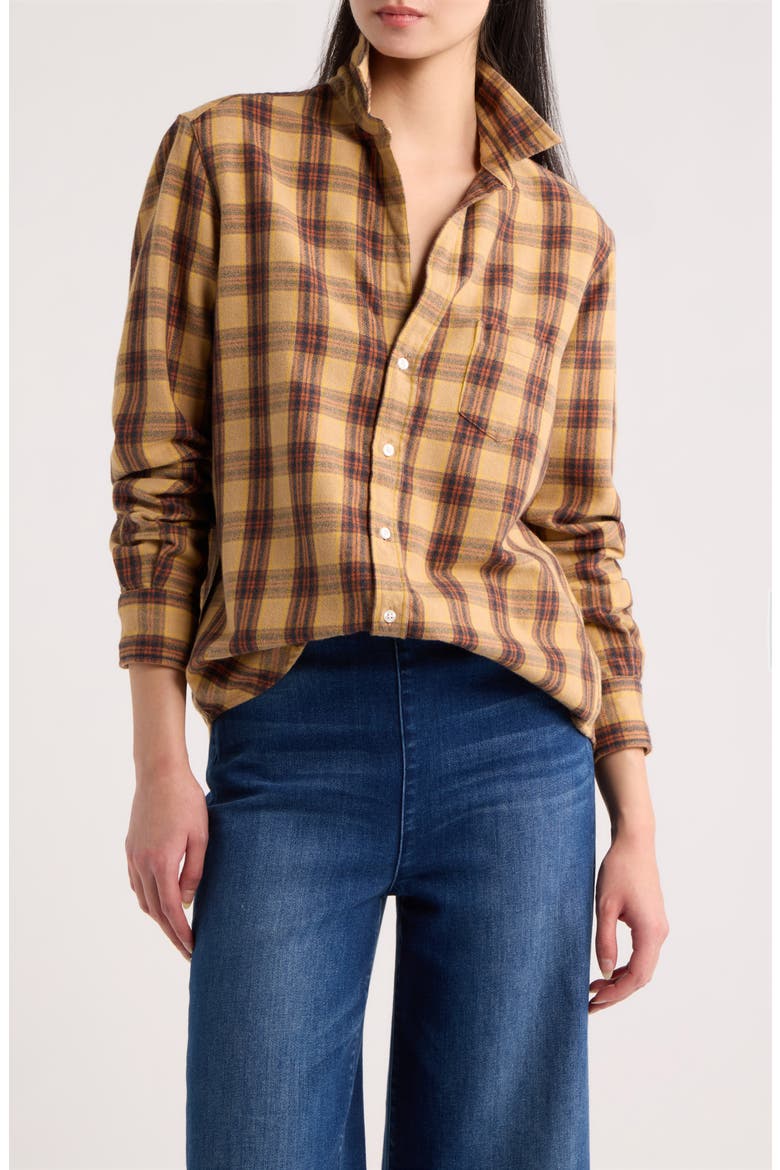 Eileen Relaxed Cotton Flannel Button-Up Shirt, Main, color, GOLD BROWN BLACK PLAID