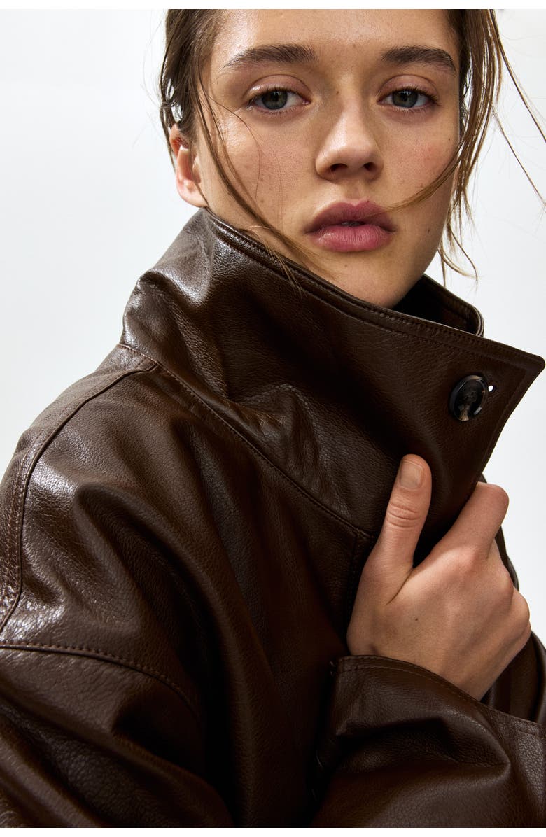 H&M Oversized Peplum Jacket, Alternate, color, Dark Brown