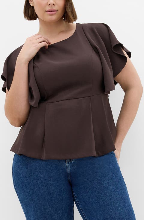 Flutter Sleeve Peplum Top (Plus)