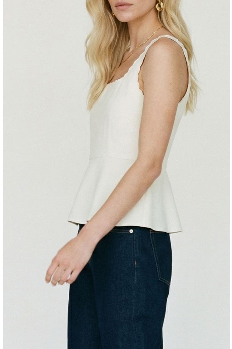 Julietta Scallop Trim Peplum Top, Alternate, color, SNOW WHITE
